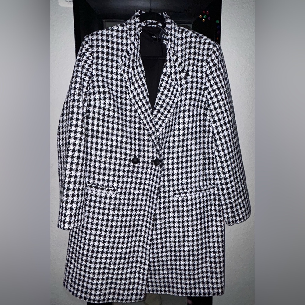 NWT Express Women's Houndstooth Boucle Double Breasted Car Coat Size XL